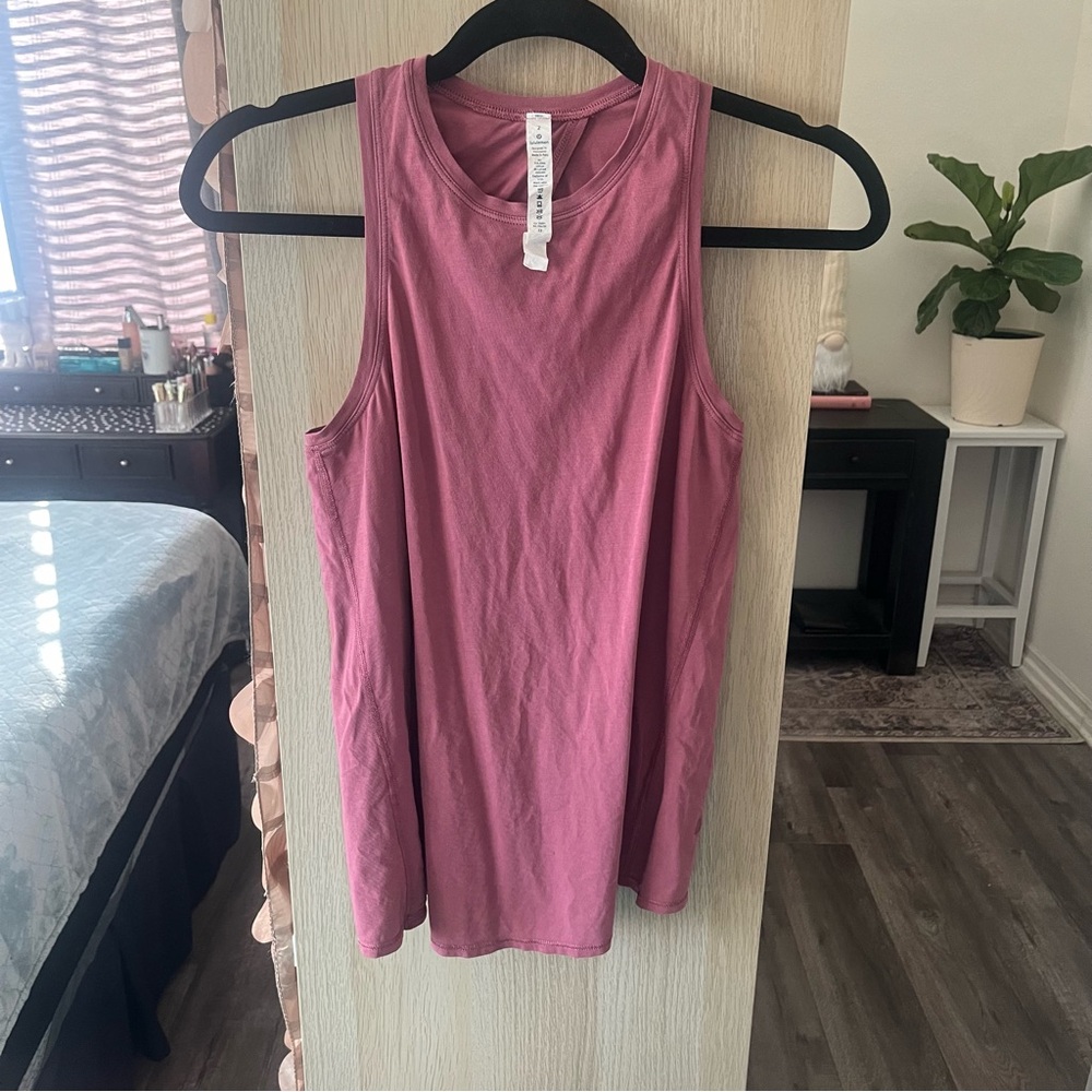 Lululemon Essential‎ Tank Top Pima Cotton Pink Open Back Yoga Shirt Size 2